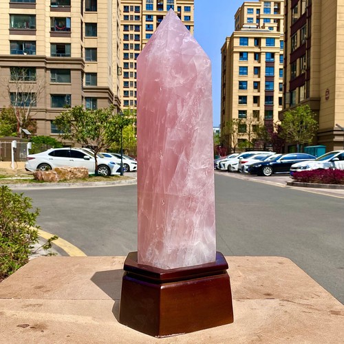 Pink Quartz Point w/ Wood Stand - Single Terminated - Healing Crystal - 17.5lb - Picture 9 of 14