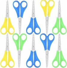 10X Children’s School Scissors Right Colourful Pair Classpack Blue Yellow Green