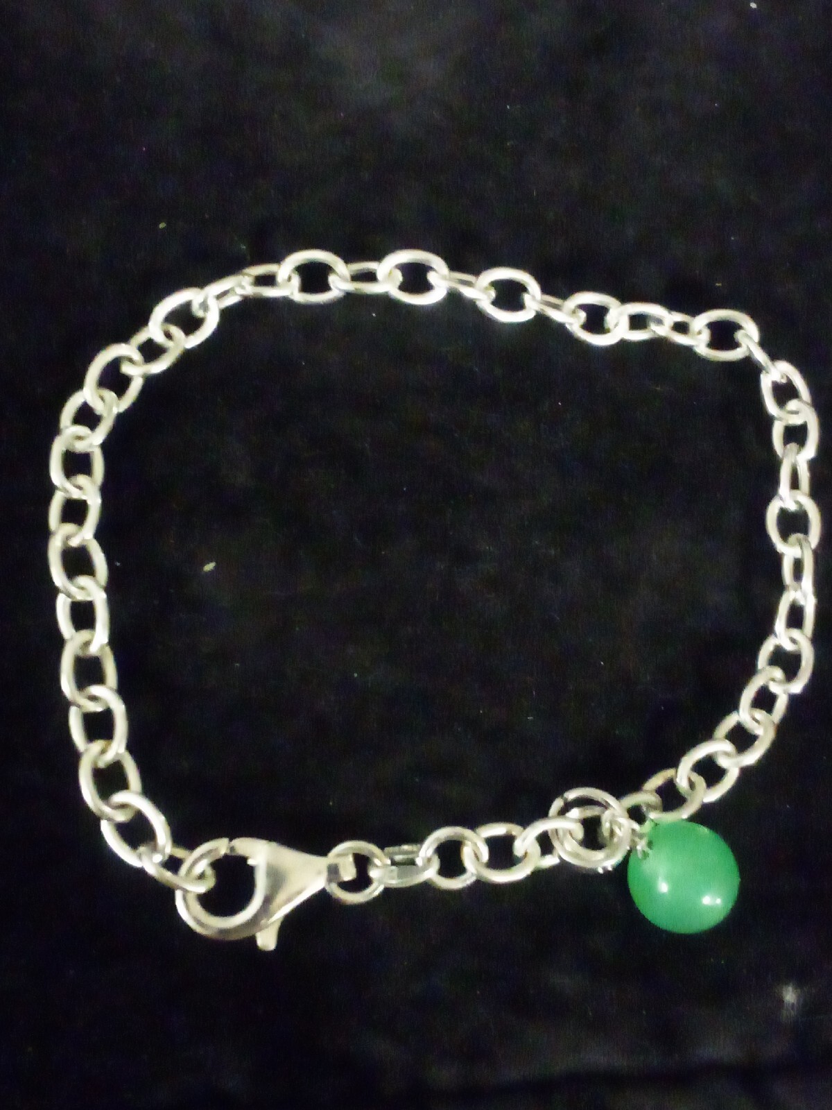 925 Solid Silver Loop Bracelet With Cloudy Green … - image 2