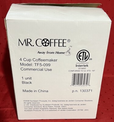 Mr. Coffee Coffeemaker 4 Cup Away From Home Black Glass Carafe New Open Box 2009