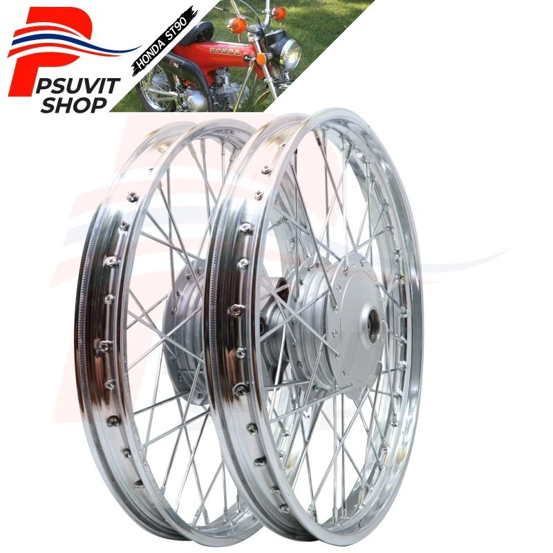 Llantas delanteras y traseras completas Honda ST90 K0 K1 K2 1973-1975 NUEVAS con bujes + radios Foto 2 de 4