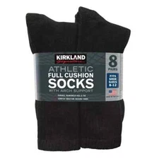 Kirkland Signature Men’s Athletic Socks 8-pair Black Color- Made in USA -NEW