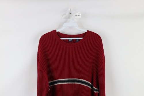 Maglione girocollo vintage Gap uomo taglia 2XL XXL a righe sbiadite maglia a costine rosso - Foto 2 di 7