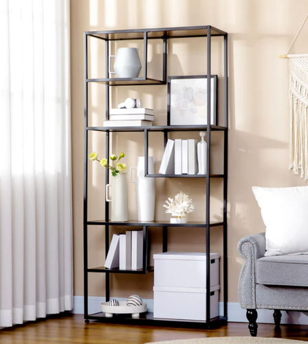 Rustic Brown Large Industrial Bookcase Bookshelf Shelving Unit with Steel Frame - Picture 2 of 6