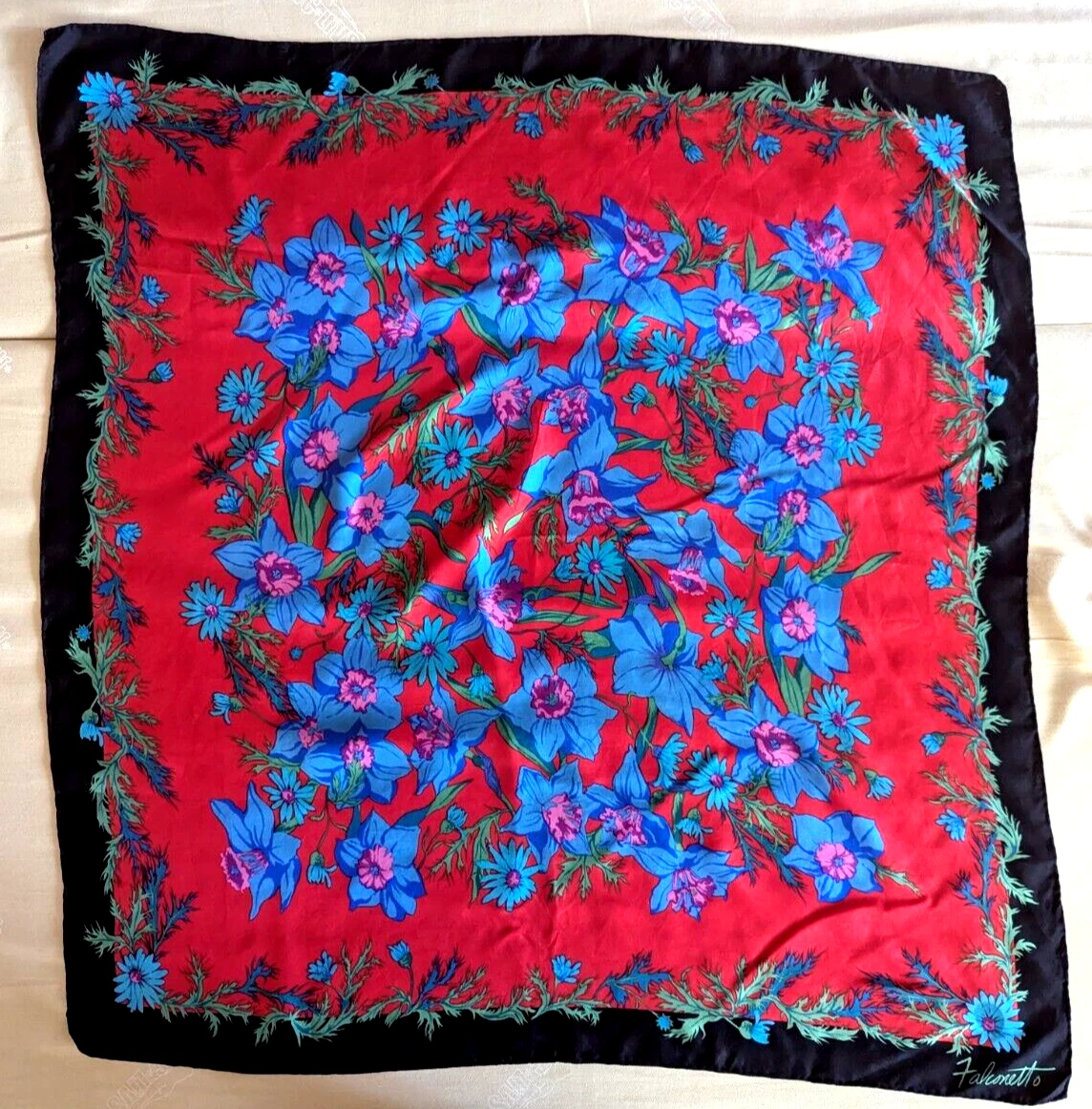 Foulard vintage années 70   Falconetto   Made In Italy 100% soie   34