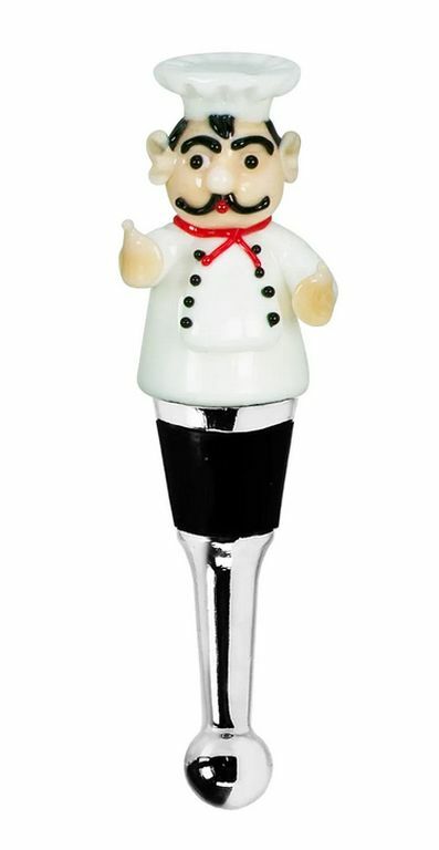 Flaschenverschluss aus Glas für Champagner, Wein , Sekt u.a. - Motiv: Koch /S53