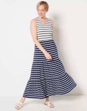 Lands End Regular Sleeveless Tiered Maxi Dress Navy Stripe Medium A488348