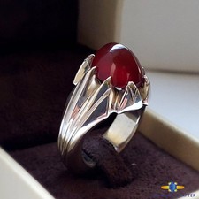 Natural Red Blood Yemeni Agate Aqeeq Ring 925 Sterling Silver Ring For Men Us 9