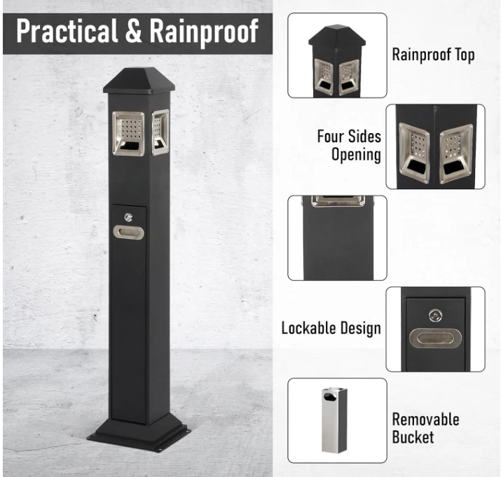 Edelstahl Aschenbecher Standaschenbecher Ascher Standascher Außen Innen 120CM - Bild 3 von 4