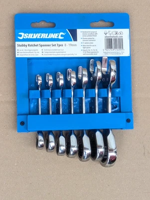 SILVERLINE 7 PCE STUBBY RATCHET COMBINATION SPANNER SET 8-19MM - Image 1 of 2