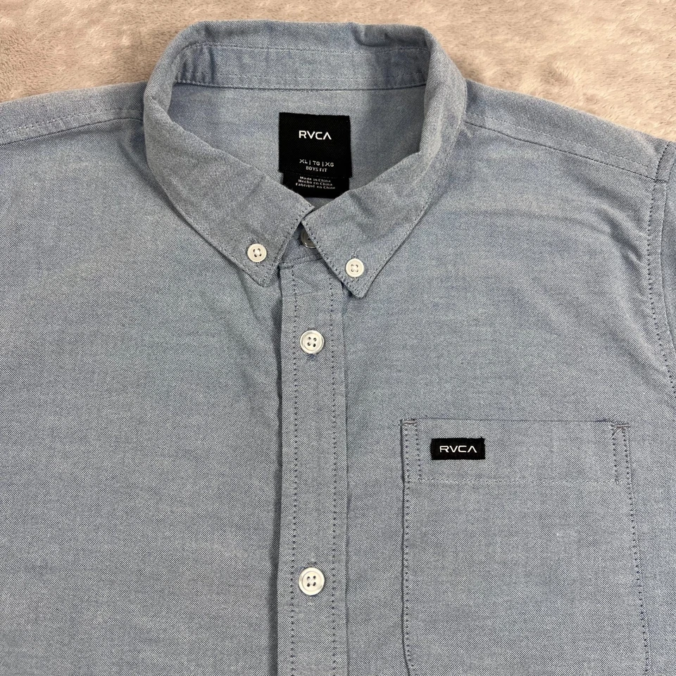Camisa RVCA Niños Talla XL Azul Claro Cambray Abotonada Manga Corta Informal Foto 2 de 4