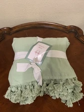 Studio D Laine King Bed Skirt Mint Green Tasseled Fringe Drop 18" Cotton New