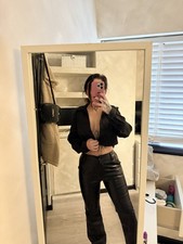 Camicia blusa Zara nera raso cropped nuova media 10-12 donna nuova con etichetta