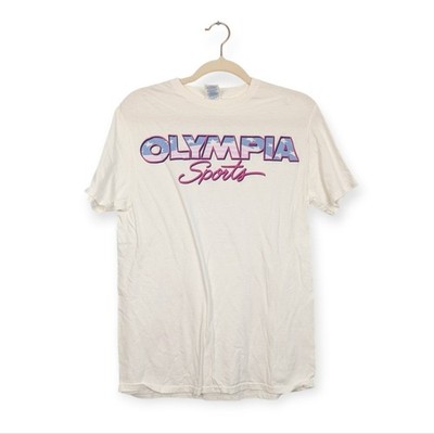 Olympia Sports Vintage Logo Tee M White Graphic Retro Short Sleeve Casual