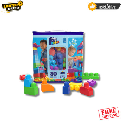 MEGA BLOKS First Builders Toddler Blocks Toys Set, Big Building Bag with 80 Piec
