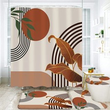 4 Piece Boho Geometric Shower Curtain Set With Matching Bathroom Rugs Decor Set