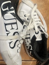 GUESS White Black Logo Lace Up Casual Sneakers Synthetic Upper