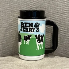 Vintage 1997 Ben and Jerry’s Travel Mug Plastic Cup w/ Lid Woody Jackson Whirley