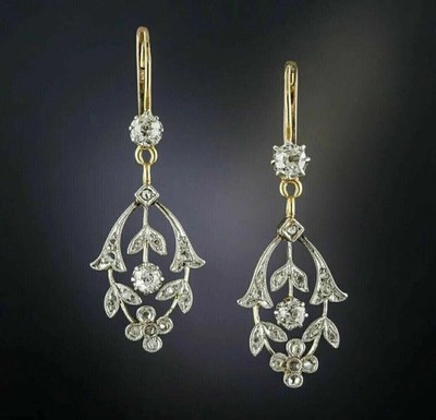 Art Deco Style Lab Created Diamond Engagement & Wedding 14K Gold Finish Earrings