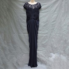 Adrianna Papell Navy Blue Lace Yoke Drape Gown Dress Floor Length Sz 6 Formal