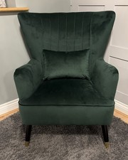 Velvet Effect Wingback Accent Chair in Bottle Green with Cushion COLLECT BERKS
