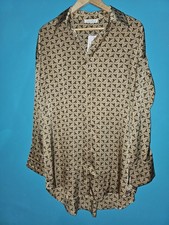 12th Tribe Women’s Shirt Dress M Gold Art Deco Print Silky Tunic Festival Boho