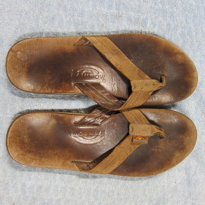 RAINBOW Brown Single Layer Leather Sandals Flip Flops Men 10 Large Hawaii Surf 2