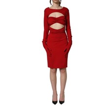 DOLCE & GABBANA Dress Red Cut Out Bodycon Long Sleeves Sheath Glove IT36/US2/XXS