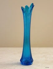 Colonial Blue Swung Glass Vase - Ribbed Scroll Foot Vintage L.E. Smith Style 14"