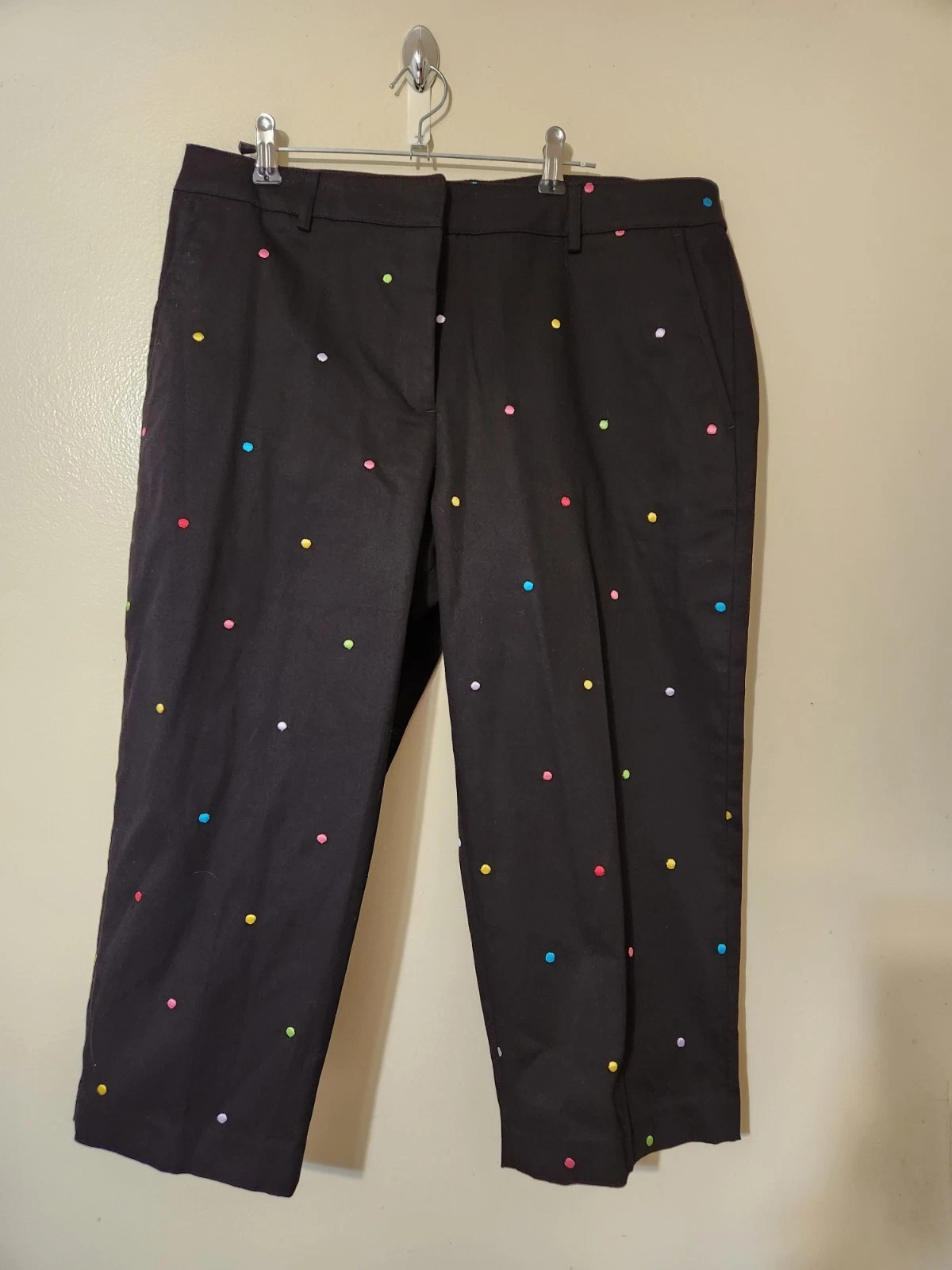 Briggs Black Capris Pink Blue Yellow Red Green Polka Dots Petites Size 14