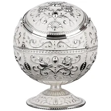 Vintage Ashtray Metal With Lid Windproof Silver Glass Globe - Portable Indoor...