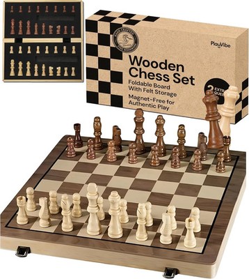 15'' Wooden Chess Sets - Board Game with 2 Extra Queens | Wooden Chess Board Set