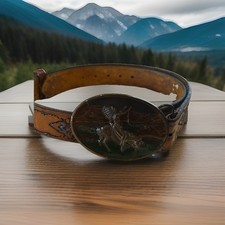 Bergamot Brass Works 1977 Belt Buckle American Indian on horse.  P-60/A