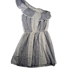 American Eagle Dress One Shoulder Cotton Blue White Stripe Size Med Pull On
