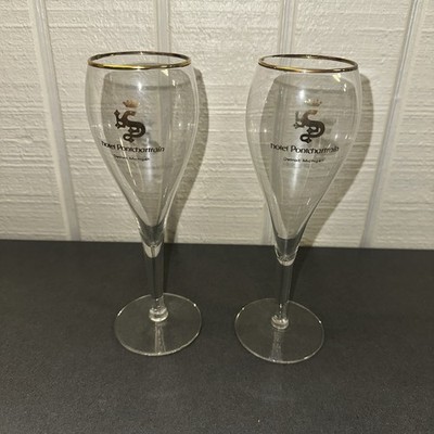 Vintage Hotel Ponchartrain Detroit Michigan Champagne Flute Wine Glass x2 Gold