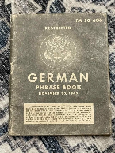 WW2 WWII US Army Military Soldiers TM 30-606 Language Guide German Phrase Book