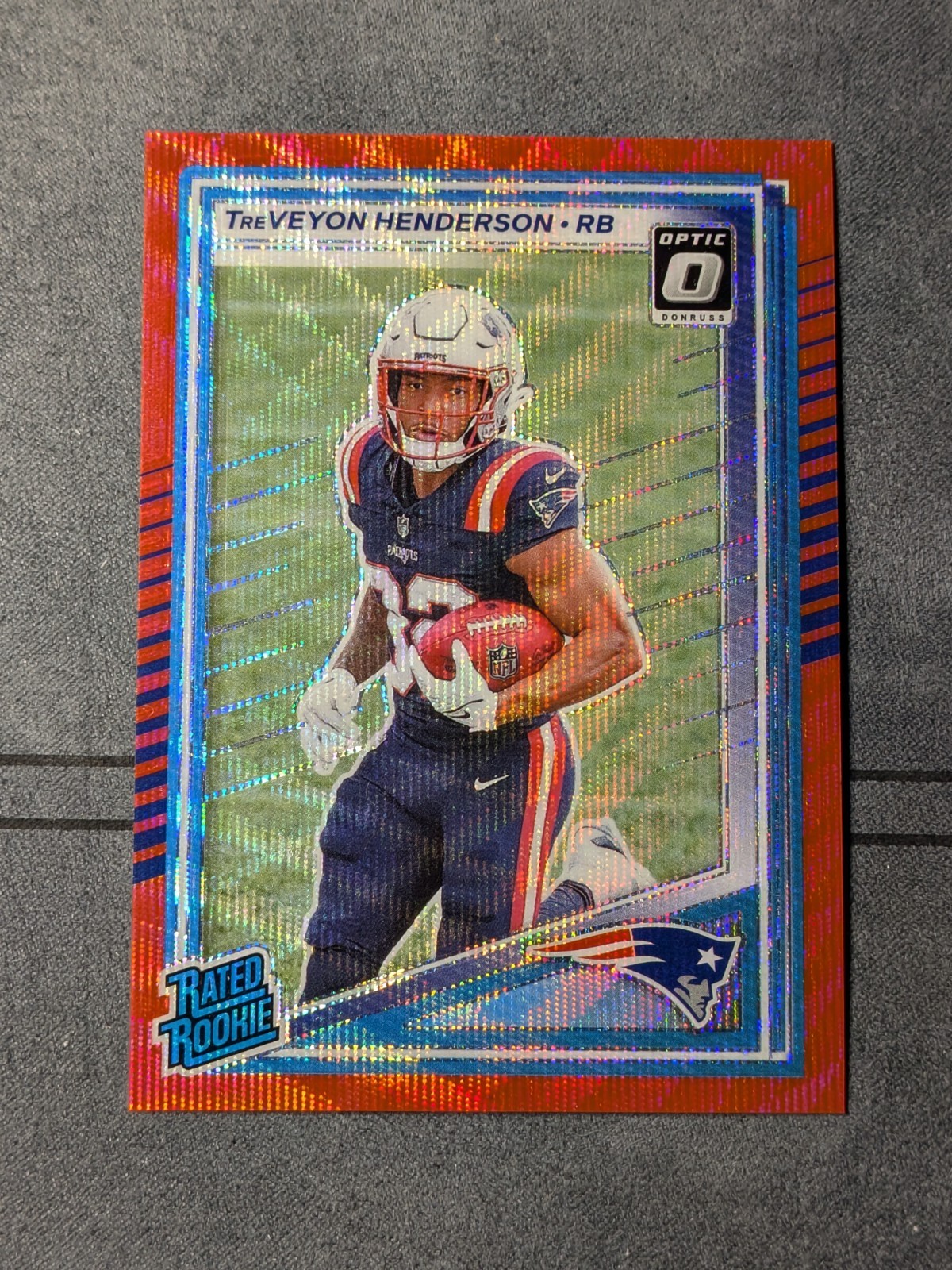 TreVeyon Henderson 2025 Donruss Red Wave Optic Preview Patriots Rated Rookie