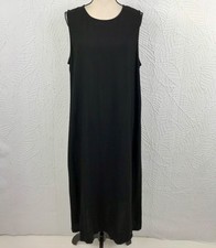 Eileen Fisher Black Sleeveless Midi Dress Size XL Linen Blend Minimalist Capsule