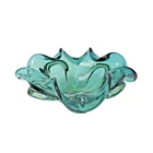 Vtg Murano Heavy Art Glass Petal 8” Bowl  Sea Green Sommerso Uranium Glow READ