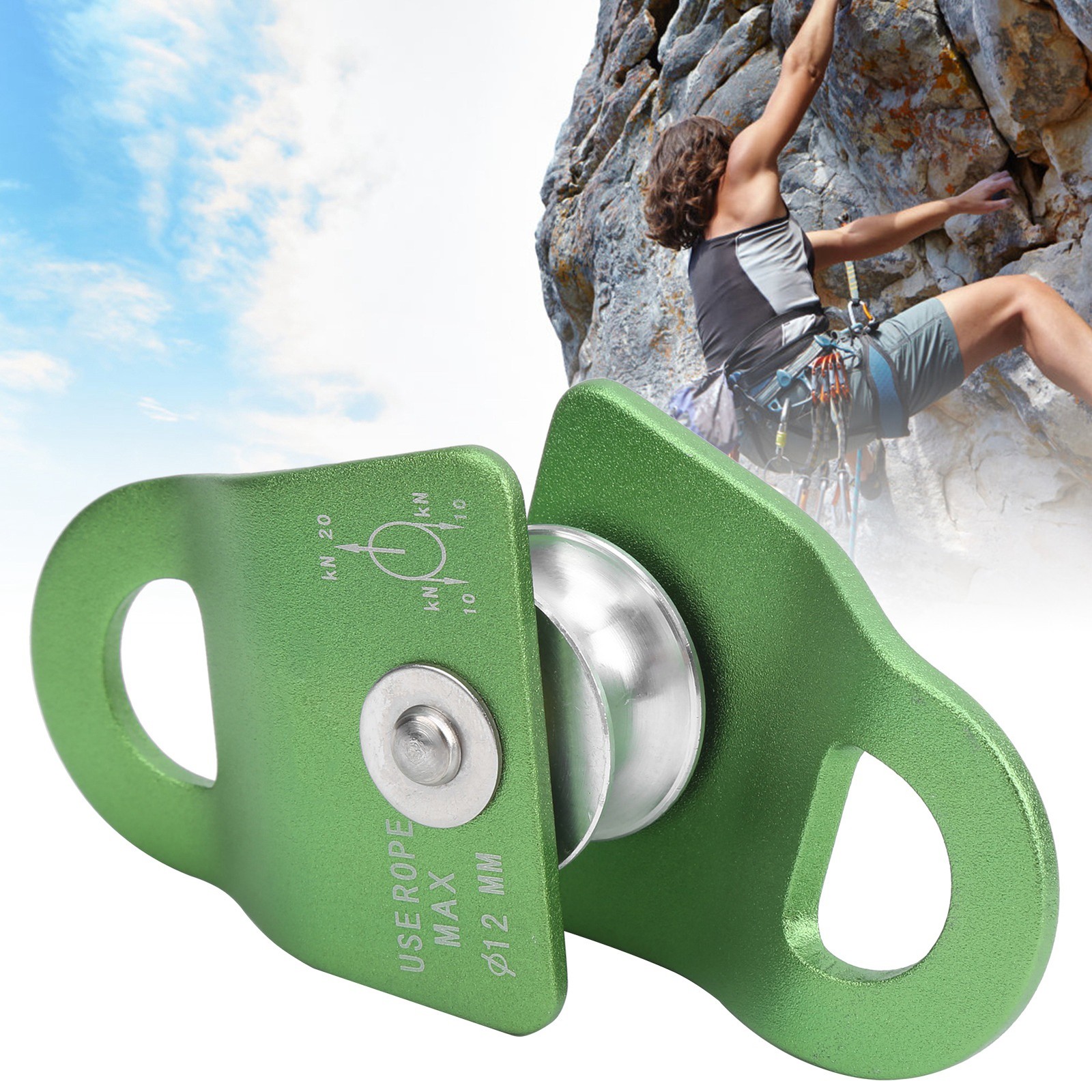 Outdoor Rock Climbing Downhill 20KN Bearing Mobile Pulley Rock Side Plate Pulley