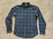 EXPRESS MENS SLIM FIT BUTTON DOWN WINTER BLUE / GREEN PLAID SHIRT - SMALL / S