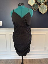 SHEIN Black Sparkle Ruched Wrap Mini Dress