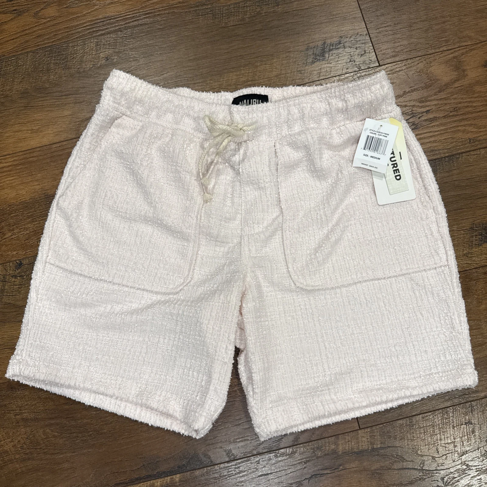 Malibu Beach Club Women’s Shorts M Textured Linen Look Ivory Beige Tropical NWT