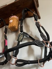 NWT HDR Black Rope Leather halter HORSE