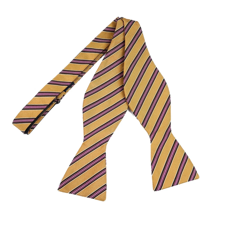 Pajarita de seda Saddlebred dorada azul marino rojo regimiento a rayas ajustable Foto 3 de 4