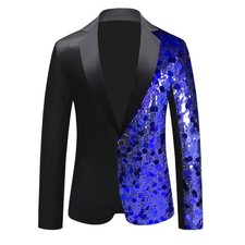 Men Sequined Suit Jacket Dance Dress Coat Blazer Glitter Host Costume Party Club