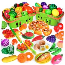 100 PCS Cutting Play Food Toy for Kids Kitchen, Pretend Food Toys for Green