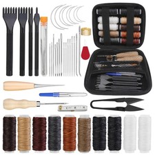 46 Pcs Leather Stitching Sewing Kit,Sewing Tools Kit with 4mm Lacing Stitchin...