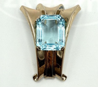 CROWN TRIFARI STERLING SILVER Alfred Philippe Large Blue Glass Retro Fur Clip