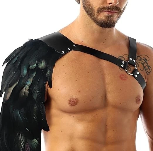 Armadura de hombro de pluma gótica para hombre arnés de cuero guardias medievales Halloween Foto 3 de 4